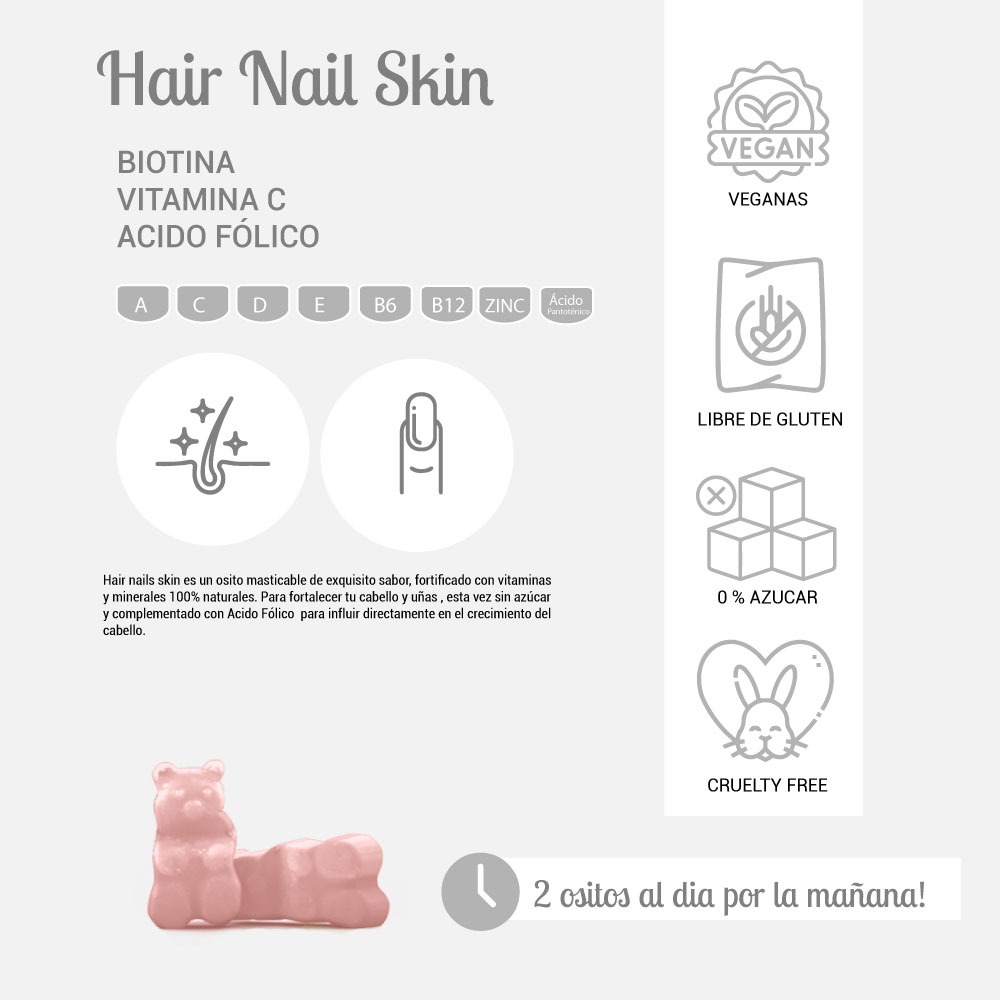 VITAMINAS PERFECT BEAR EL CABELLO HAIR NAIL & SKIN 0% AZUCAR BIOTINA 1 MES CAPSULAS BLANDAS - 3