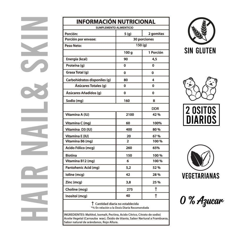 VITAMINAS PERFECT BEAR EL CABELLO HAIR NAIL & SKIN 0% AZUCAR BIOTINA 2 MESES CAPSULAS BLANDAS - 2