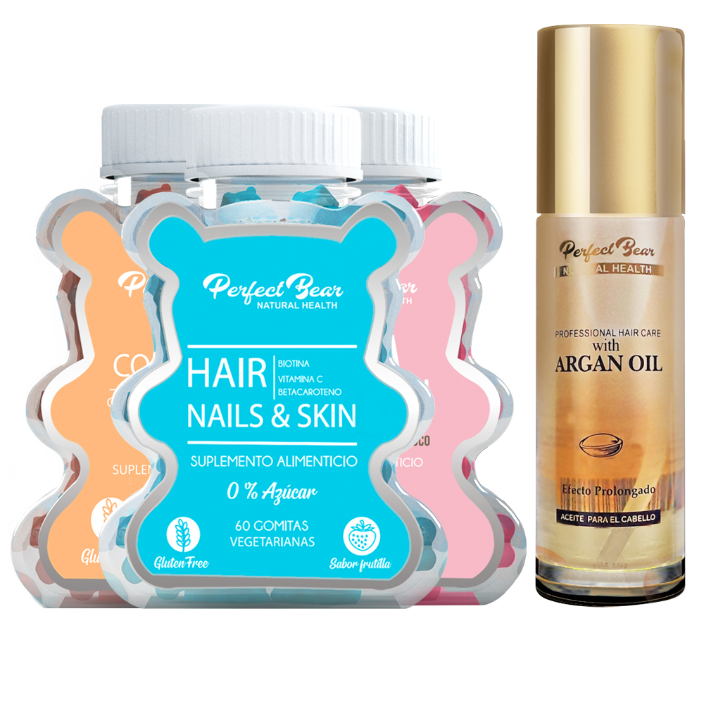 VITAMINAS PERFECT BEAR CABELLO 0% AZUCAR CAPS BLANDAS + COLAGENO HIDROLIZADO, FIBRA Y ACEITE ARGAN - 1