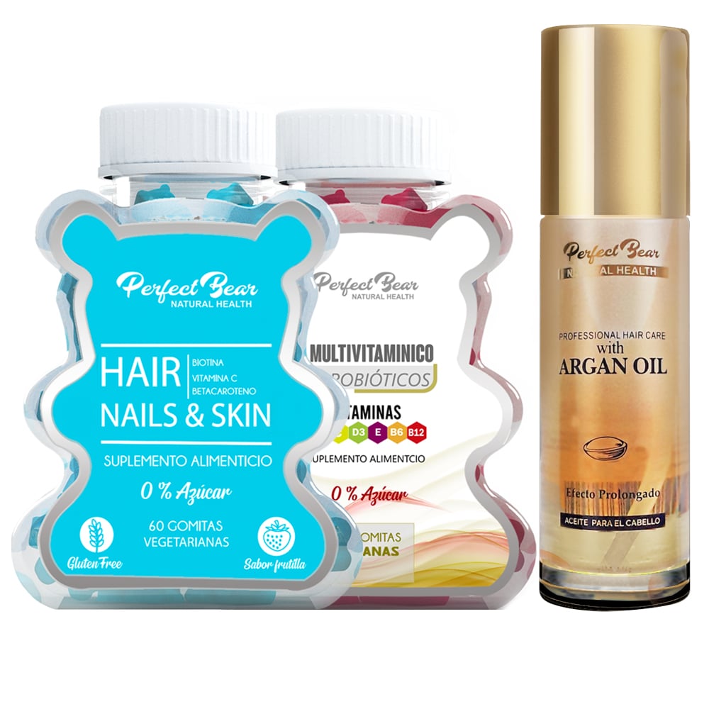VITAMINAS PERFECT BEAR EL CABELLO CAPSULAS BLANDAS + MULTIVITAMINICO Y ACEITE ARGAN - 1