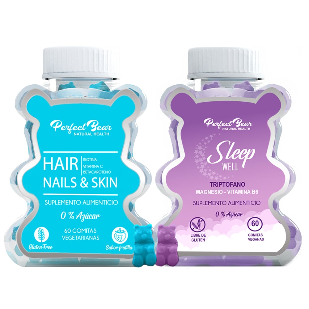 PACK SUPLEMENTOS PERFECT BEAR VITAMINAS CABELLO BIOTINA CAPS BLANDAS + VITAMINAS DORMIR L TRIPTOFANO - 1