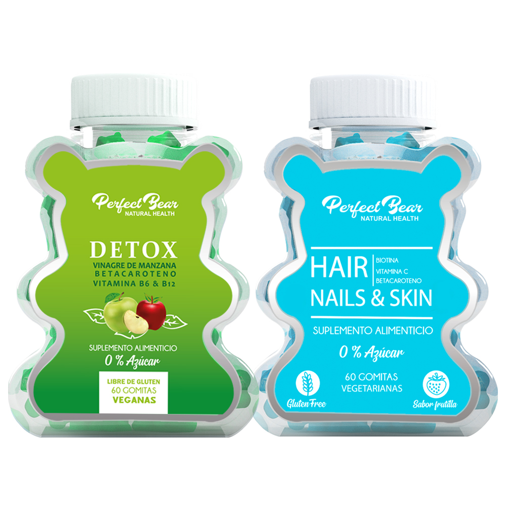 PACK SUPLEMENTOS PERFECT BEAR VITAMINAS EL CABELLO CAPSULAS BLANDAS + VINAGRE MANZANA - 1