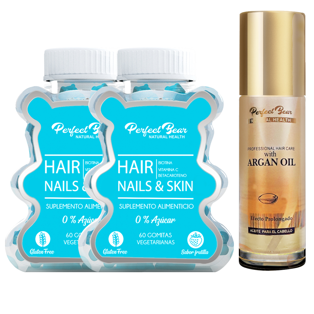 VITAMINAS PERFECT BEAR EL CABELLO HAIR NAIL & SKIN BIOTINA 2 MESES CAPSULAS BLANDAS + ACEITE ARGAN - 1