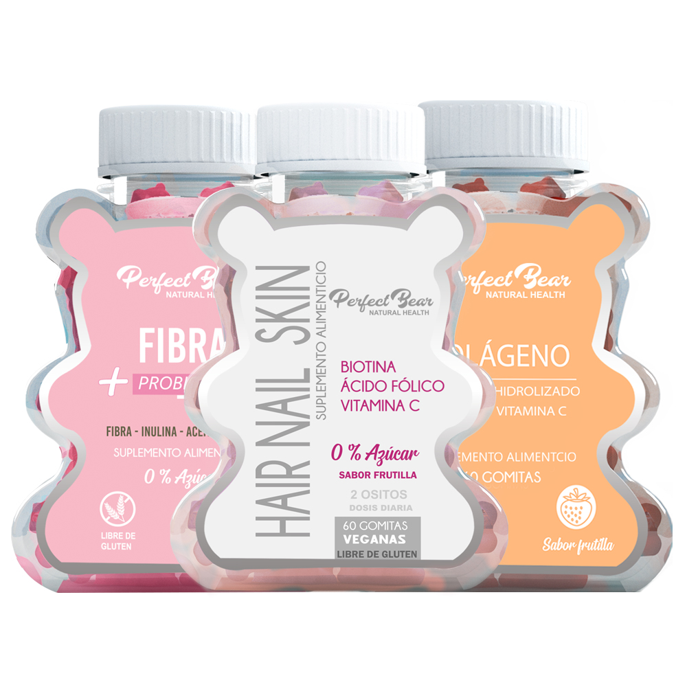 VITAMINAS PERFECT BEAR CABELLO 0 % AZUCAR CAPS BLANDAS + COLAGENO HIDROLIZADO + FIBRA MAS PROBIOTIC - 1