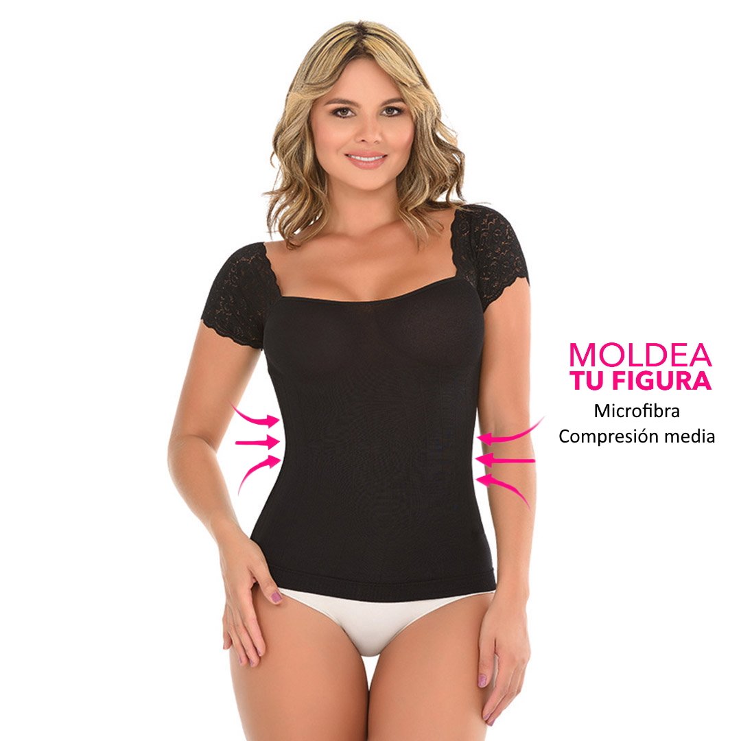 POLERA CONTROL, MANGA EN ENCAJE F1-644 - 1