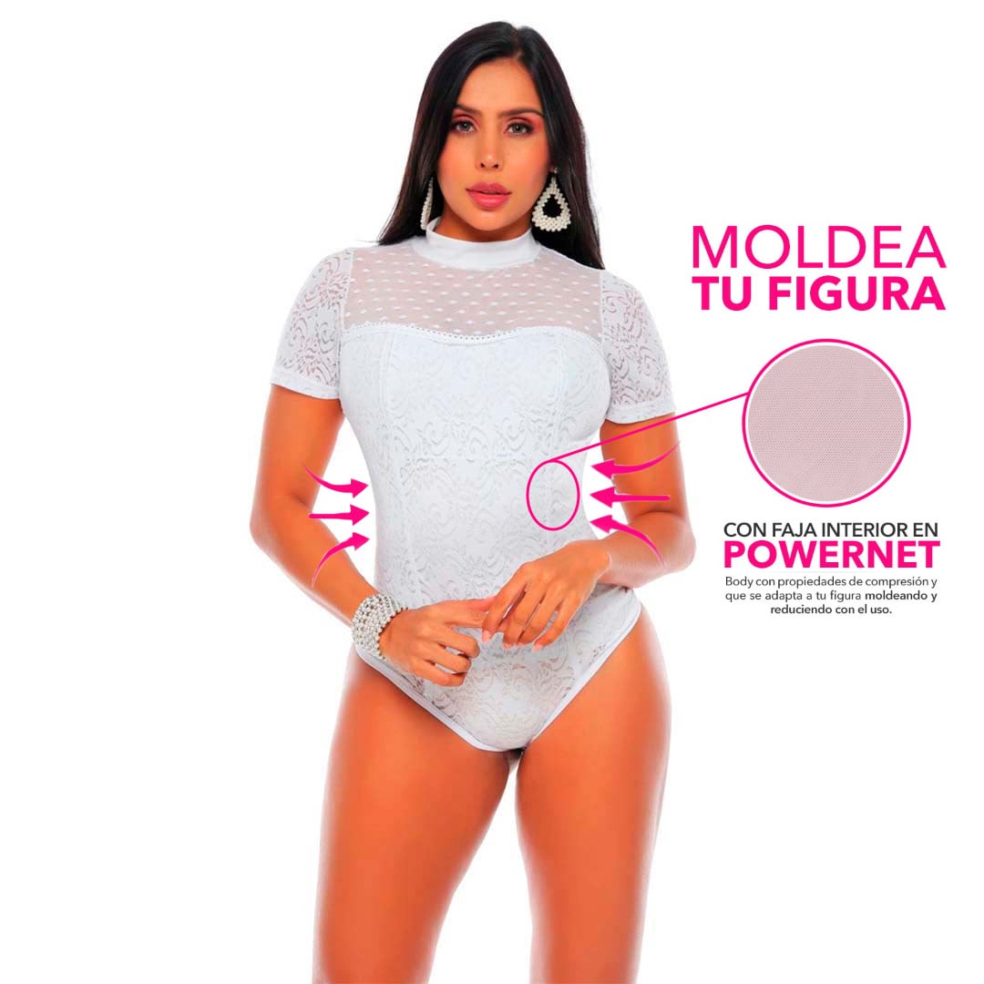 BODY EXTERIOR MUJER BELLEZA EXPRESS LATINA 7977-R3 COLOMBIANO CUELLO ALTO Y FAJA INTERNA - 1
