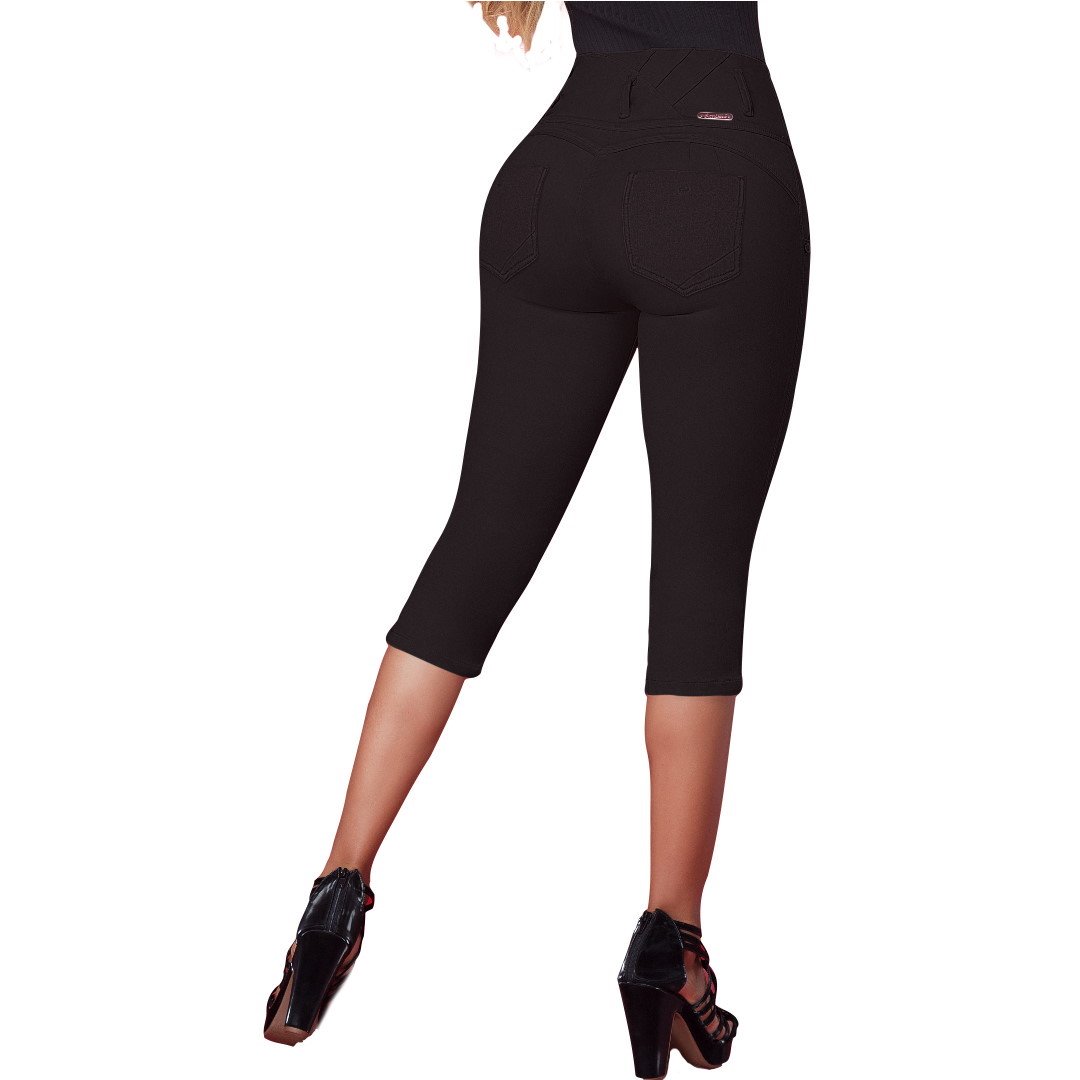 PANTALÓN CAPRI MUJER BELLEZA EXPRESS LATINA NEGRO CAPRI LEVANTACOLA COLOMBIANO - 1