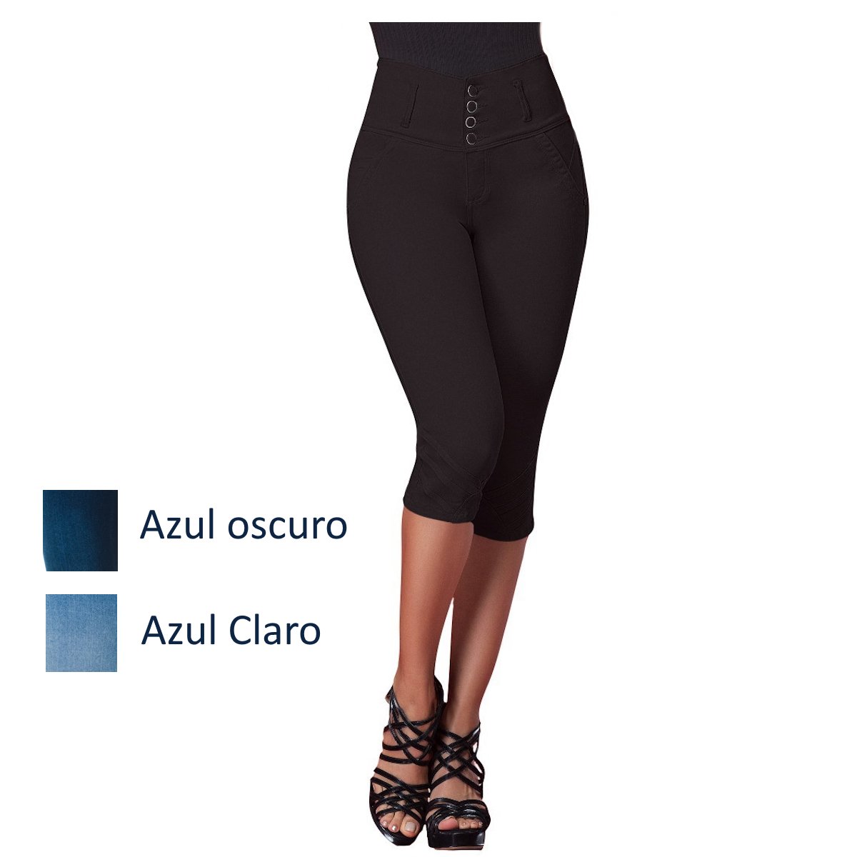 PANTALÓN CAPRI MUJER BELLEZA EXPRESS LATINA NEGRO CAPRI LEVANTACOLA COLOMBIANO - 2