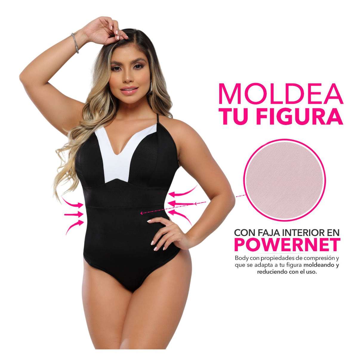 BODY COLOMBIANO REDUCTOR CUELLO GARGANTILLA CON FAJA INVISIBLE EN POWERNET R3-9158 - 1