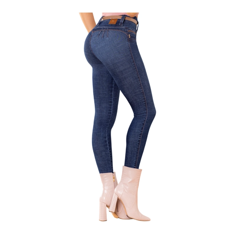 JEAN COLOMBIANO AZUL MEDIO PUSH UP MODELO 1698 TIRO ALTO BOTA PITILLO - 1