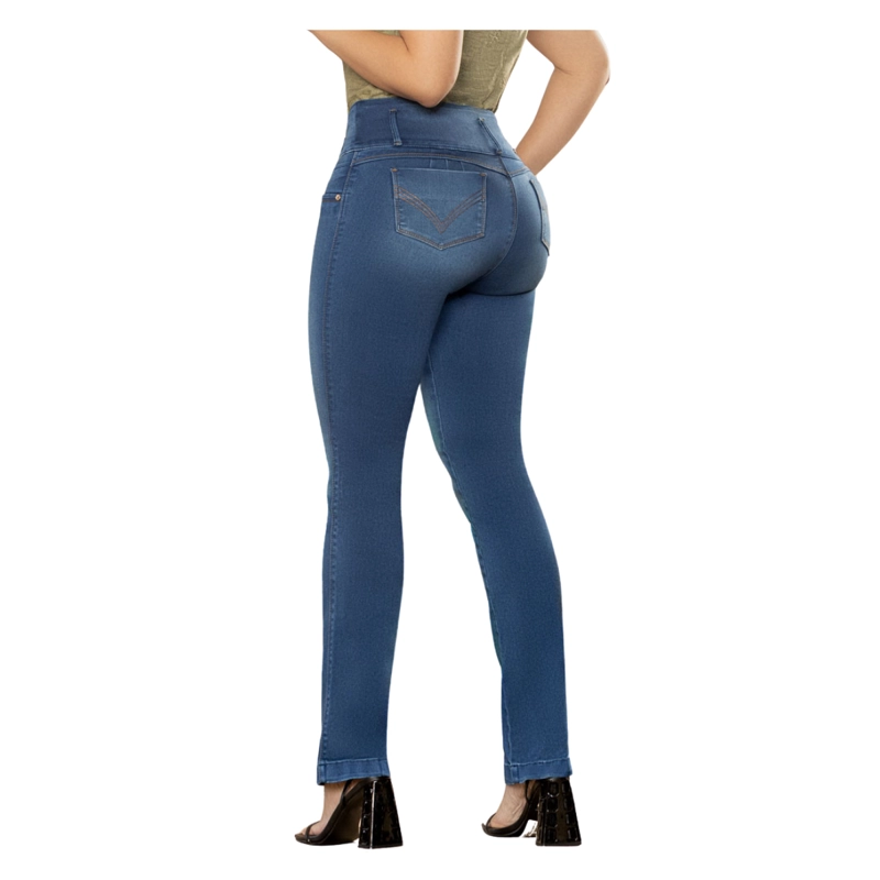 JEAN COLOMBIANO TIRO ALTO PUSH UP BOTA RECTA MUJER AZUL MEDIO R8433 - 1