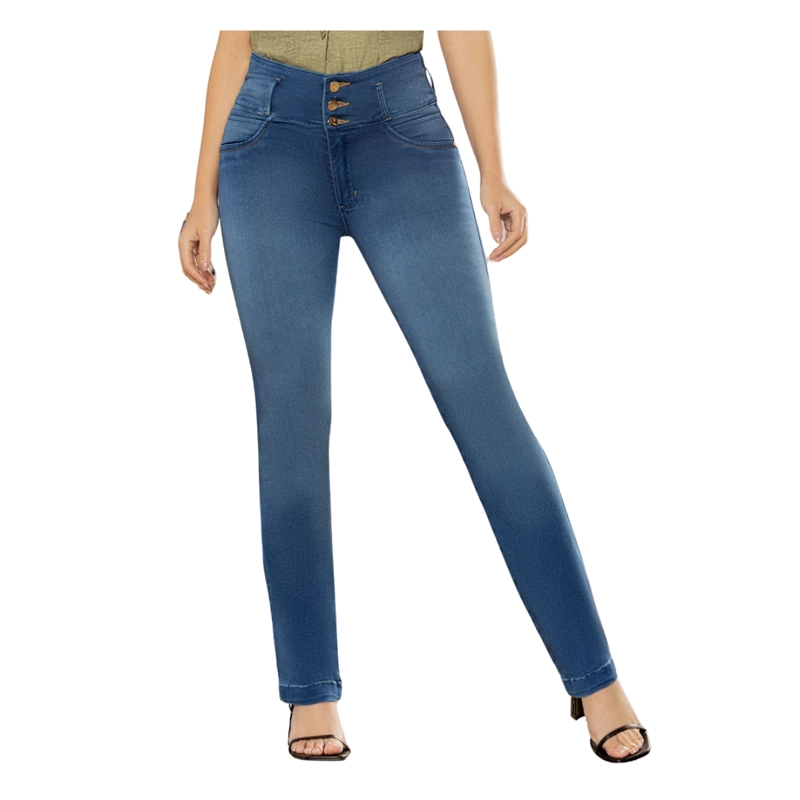 JEAN COLOMBIANO TIRO ALTO PUSH UP BOTA RECTA MUJER AZUL MEDIO R8433 - 2