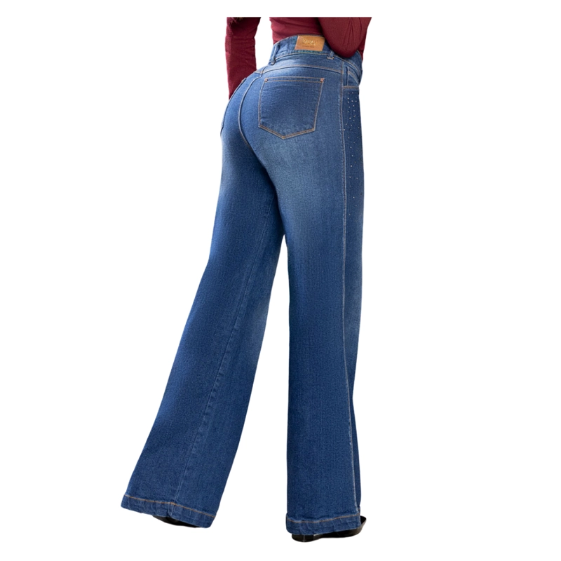 JEAN COLOMBIANO TIRO ALTO PUSH UP BOTA CAMPANA MUJER AZUL R1848 - 1