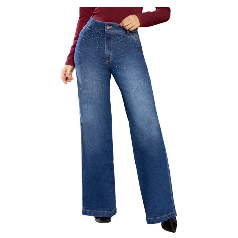 JEAN COLOMBIANO TIRO ALTO PUSH UP BOTA CAMPANA MUJER AZUL R1848 - 2