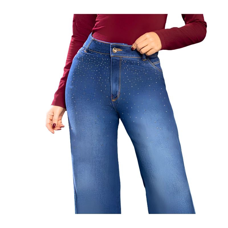 JEAN COLOMBIANO TIRO ALTO PUSH UP BOTA CAMPANA MUJER AZUL R1848 - 3