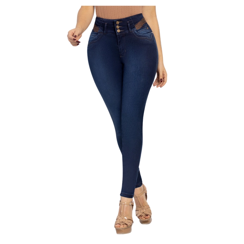 JEAN COLOMBIANO TIRO ALTO PUSH UP PITILLO MUJER AZUL OSCURO R1636 - 2