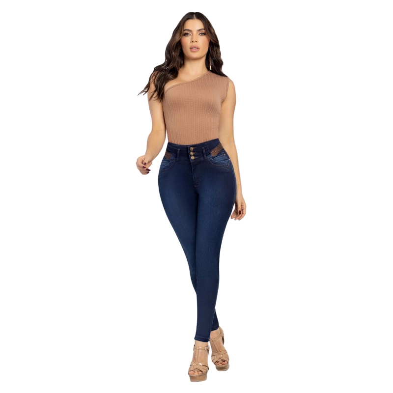 JEAN COLOMBIANO TIRO ALTO PUSH UP PITILLO MUJER AZUL OSCURO R1636 - 3