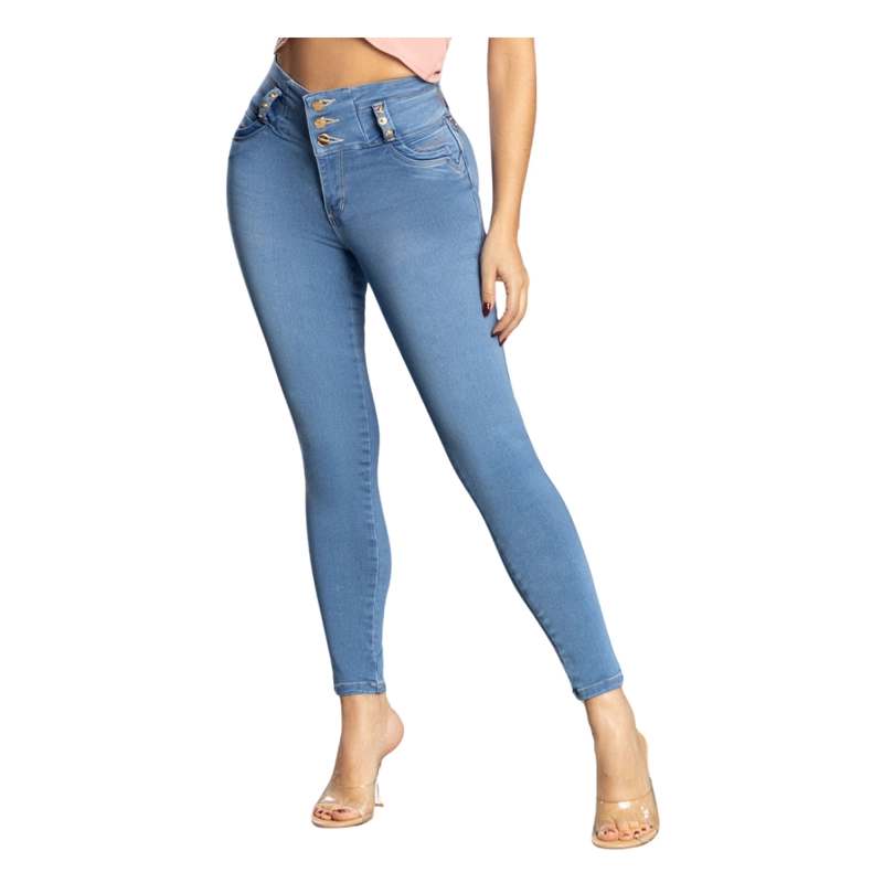 JEAN COLOMBIANO TIRO ALTO PUSH UP PITILLO MUJER AZUL CLARO R1688 - 2