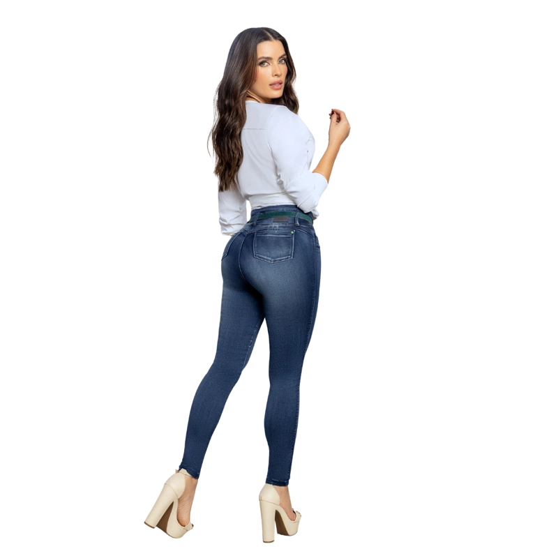 JEAN COLOMBIANO TIRO ALTO PUSH UP PITILLO MUJER AZUL OSCURO R1787 - 4
