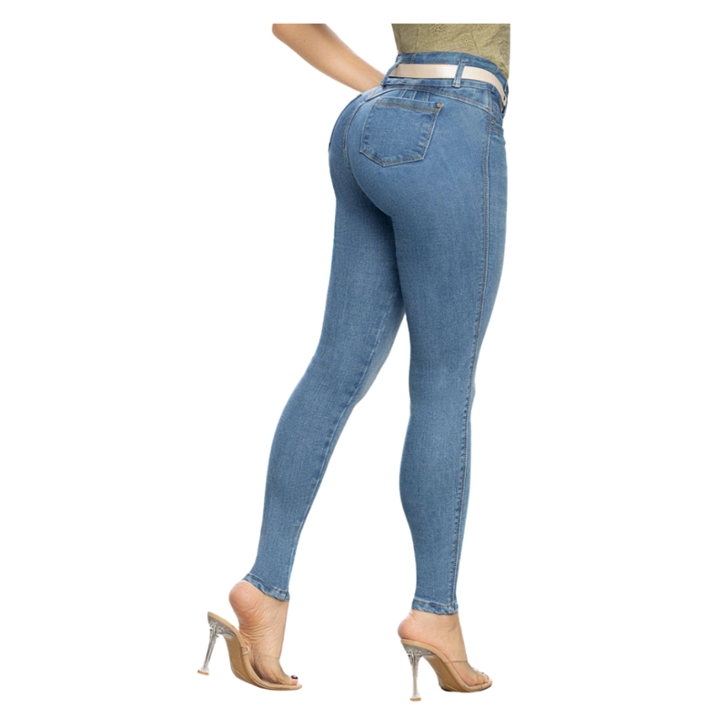 JEAN COLOMBIANO DRAXY TIRO ALTO PUSH UP PITILLO MUJER AZUL MEDIO R1639 - 1