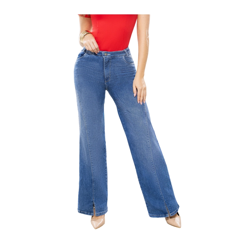 JEAN COLOMBIANO TIRO ALTO PUSH UP BOTA CAMPANA MUJER AZUL MEDIO R1856 - 1