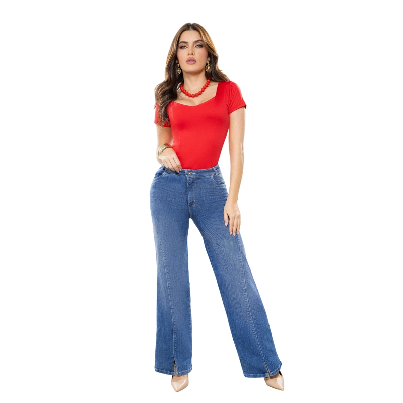 JEAN COLOMBIANO TIRO ALTO PUSH UP BOTA CAMPANA MUJER AZUL MEDIO R1856 - 3