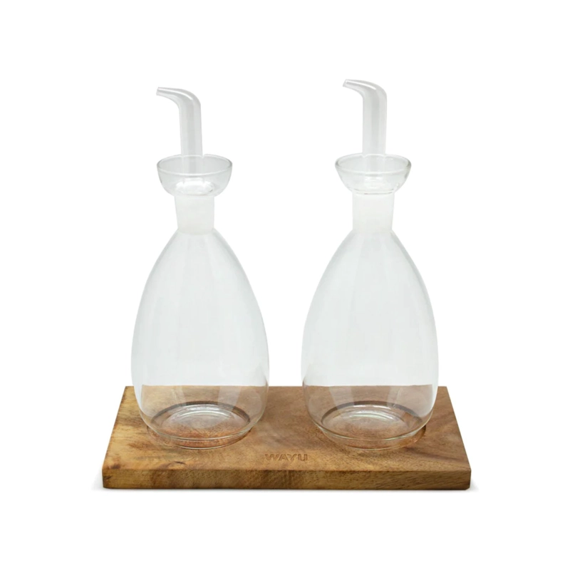 SET 2 ALCUZA WAYU VIDRIO CON BASE MADERA COCINA ACCESORIOS - 1