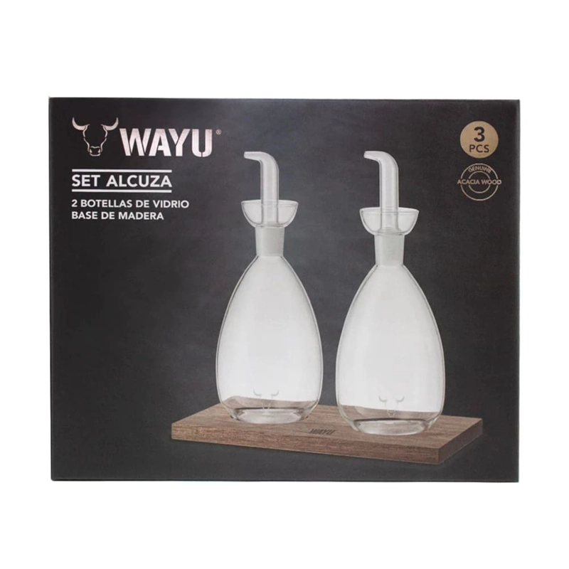 SET 2 ALCUZA WAYU VIDRIO CON BASE MADERA COCINA ACCESORIOS - 2