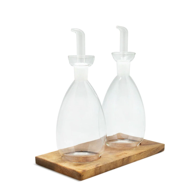 SET 2 ALCUZA WAYU VIDRIO CON BASE MADERA COCINA ACCESORIOS - 4
