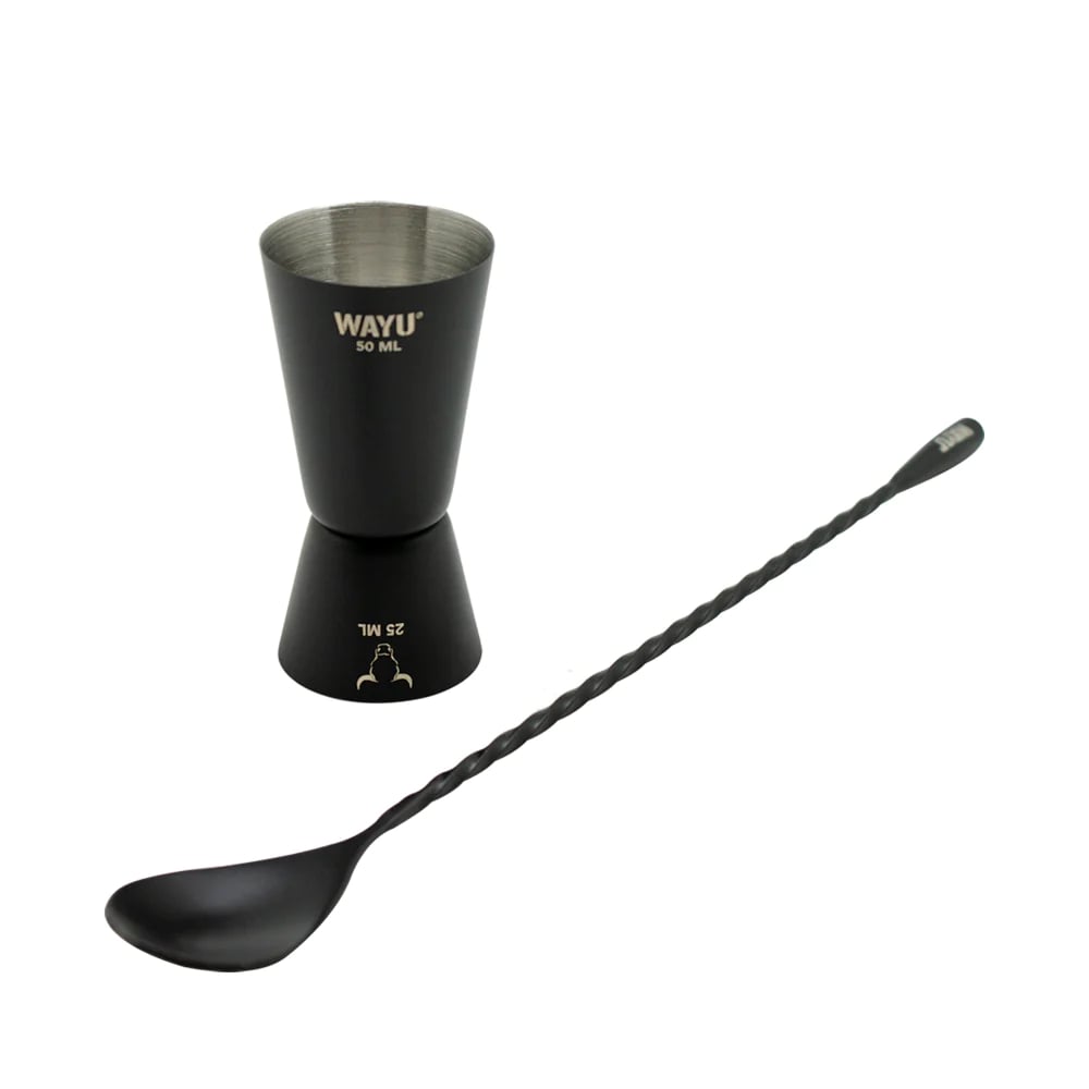 SET 2 PIEZAS JIGGER MEDIDOR CON CUCHARA WAYU BARRA COCKTAIL TRAGOS - 1
