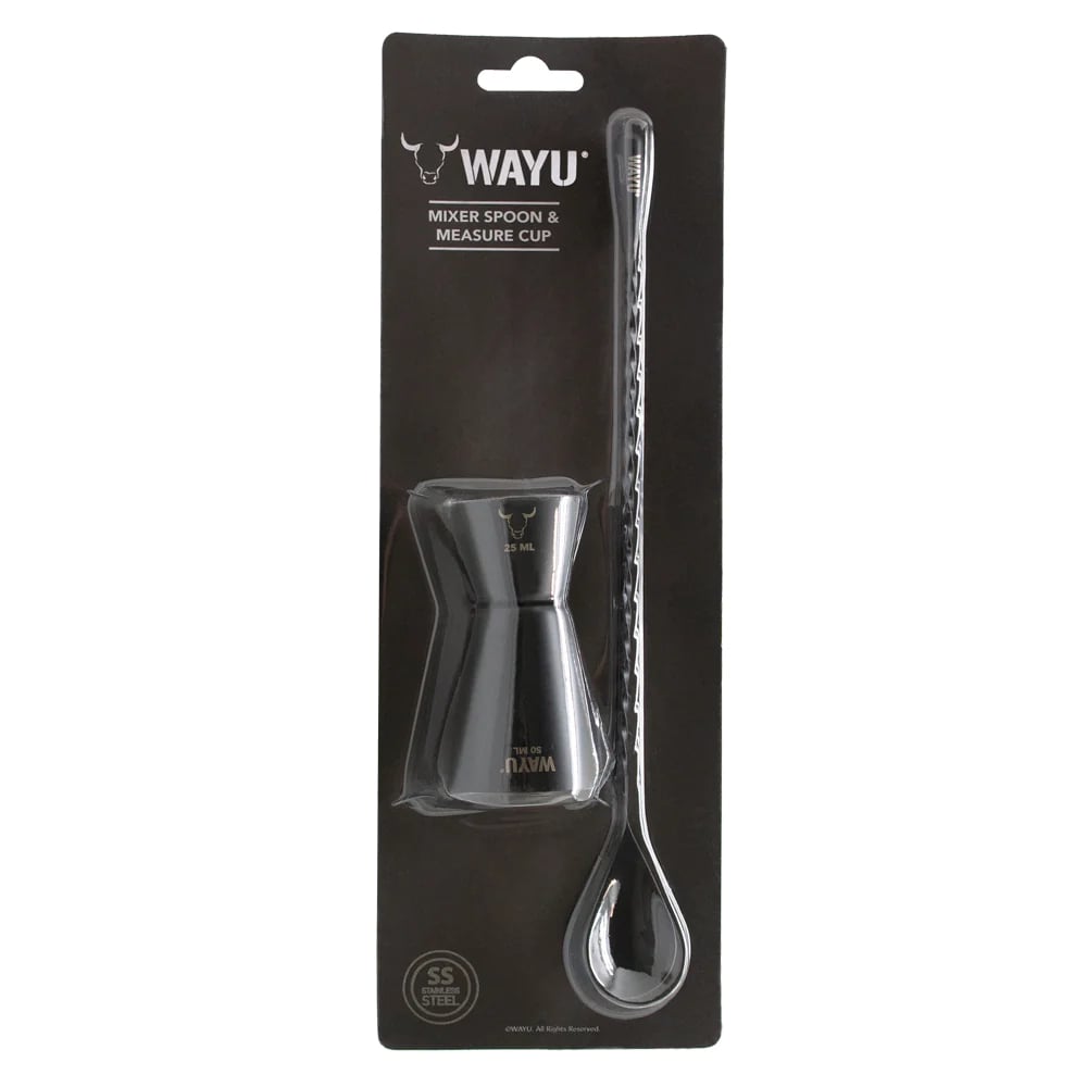 SET 2 PIEZAS JIGGER MEDIDOR CON CUCHARA WAYU BARRA COCKTAIL TRAGOS - 2