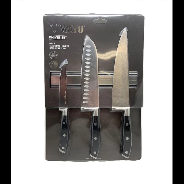 BLOCK MAGNE TICO CON 3 CUCHILLOS ACERO INOXIDABLE COCINA WAYU - 1