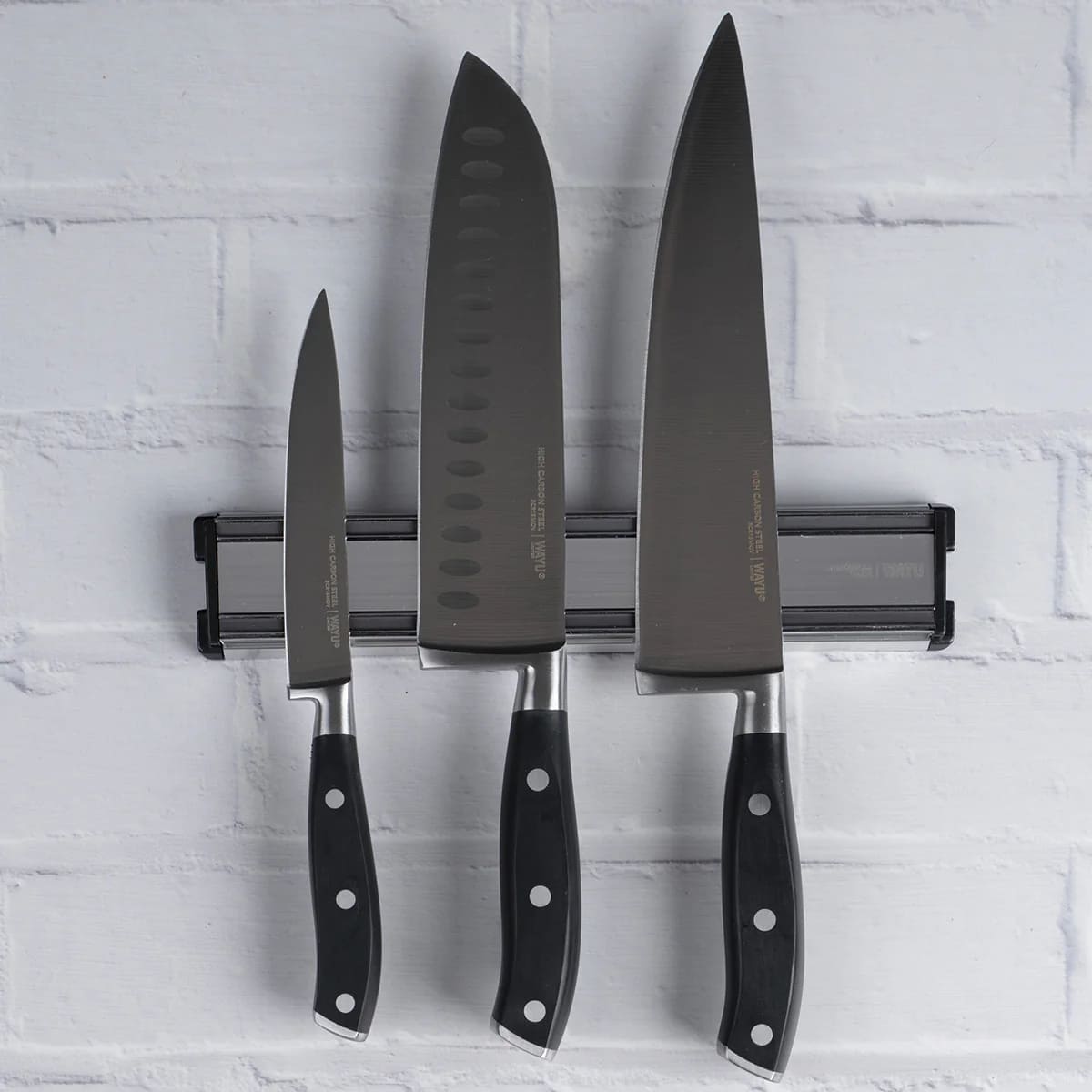 BLOCK MAGNE TICO CON 3 CUCHILLOS ACERO INOXIDABLE COCINA WAYU - 4