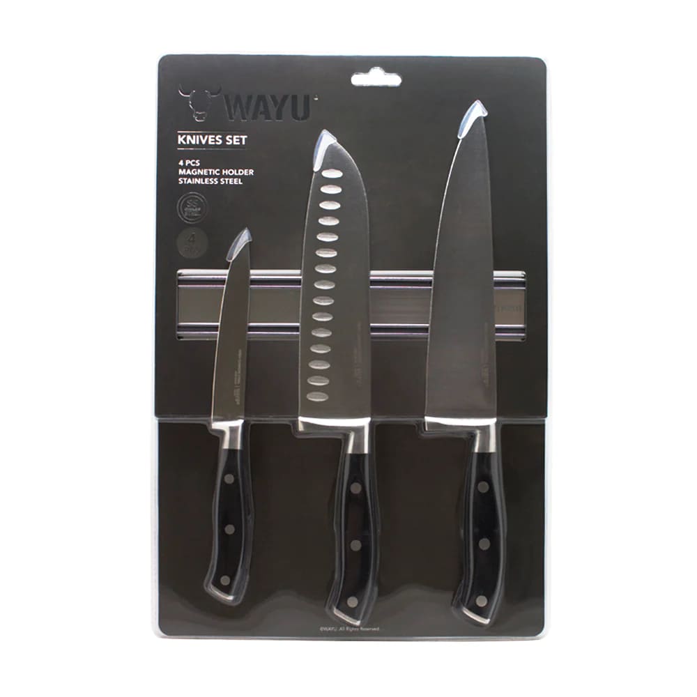 BLOCK MAGNE TICO CON 3 CUCHILLOS ACERO INOXIDABLE COCINA WAYU - 5