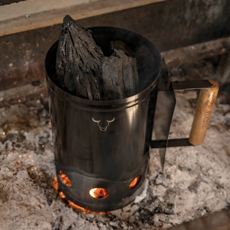 CHIMENEA DE ACERO INICIADOR FUEGO CARBON RAPIDO PARRILLA WAYU - 2