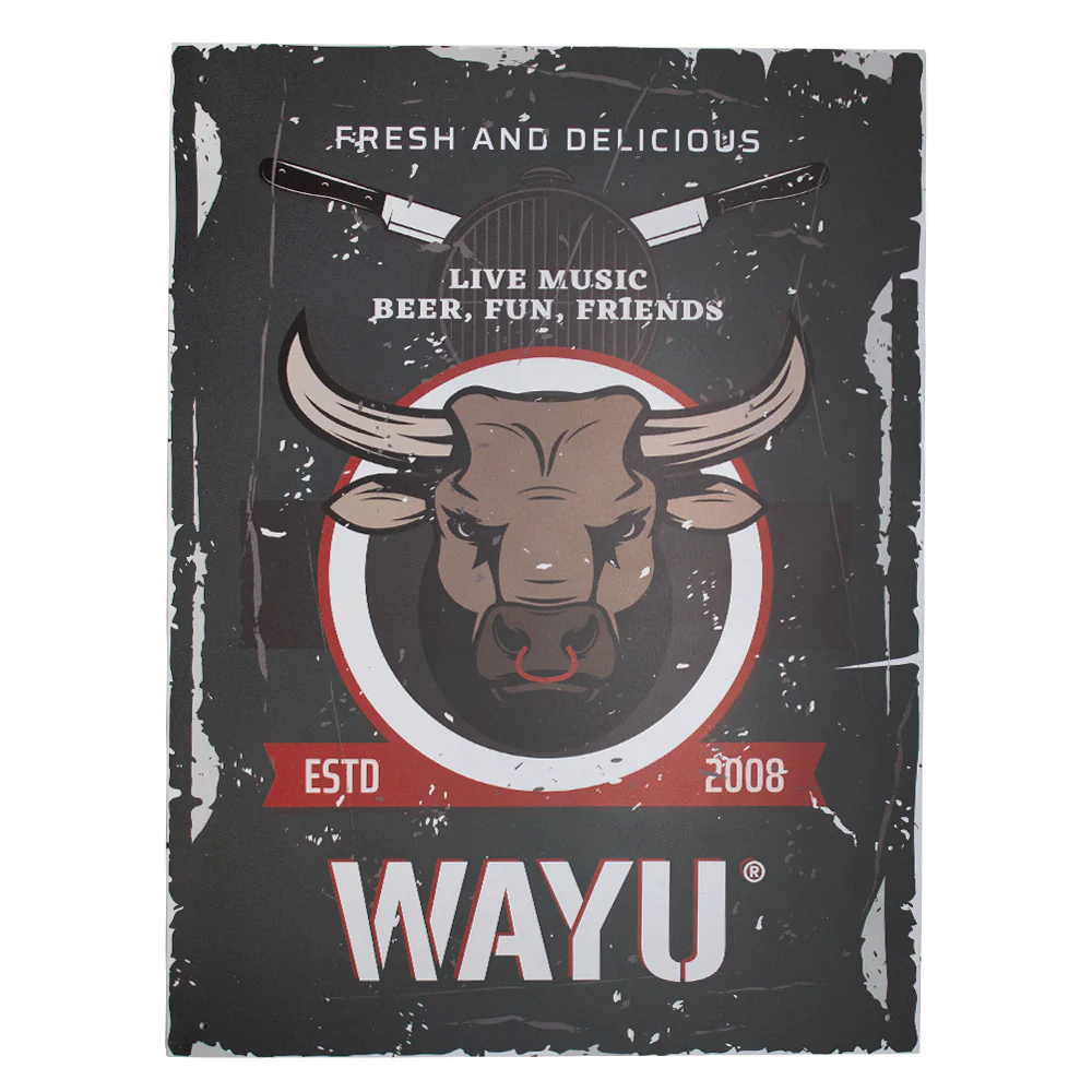 CUADRO BAR METÁLICO WAYU 40X30 TORO QUINCHO PARRILLA BBQ - 1