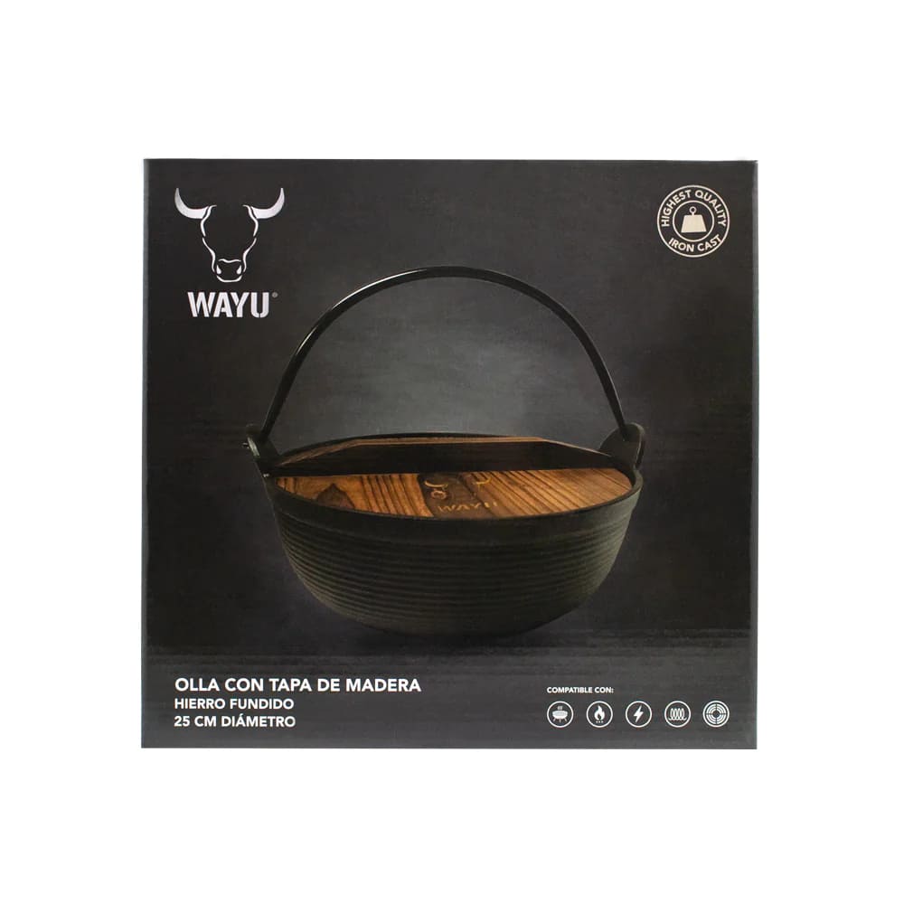 OLLA CON TAPA DE MADERA WAYU IRON CAST 25CM COCINA PARRILLA - 5