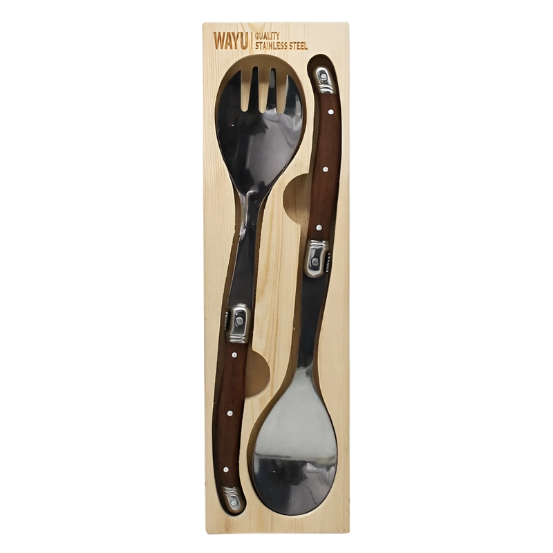 SET 2 CUCHARAS PARA ENSALADAS WAYU MANGO MADERA COCINA BBQ - 4