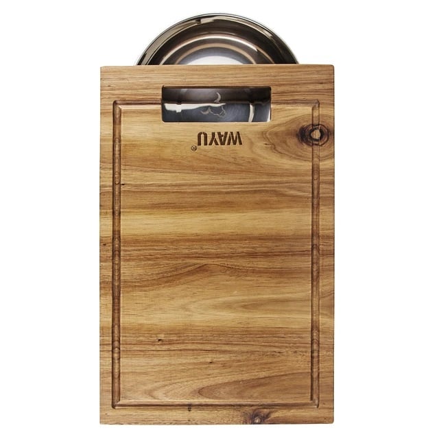 TABLA DE MADERA ACACIA CON BOWL DE ACERO CIRCULAR WAYU COCINA - 1