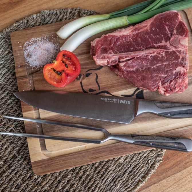 SET PARRILLERO WAYU BLACK EDITION CUCHILLO CON PINCHO PREMIUM - 7