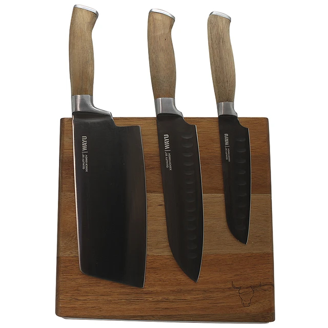 BLOCK MAGNE TICO WAYU MADERA ACACIA CON 3 CUCHILLOS PREMIUM - 2