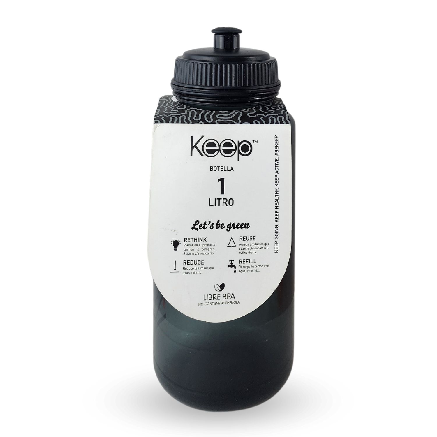 BOTELLA KEEP 1 LITRO SPORT GYM EJERCICIO NEGRO - 2