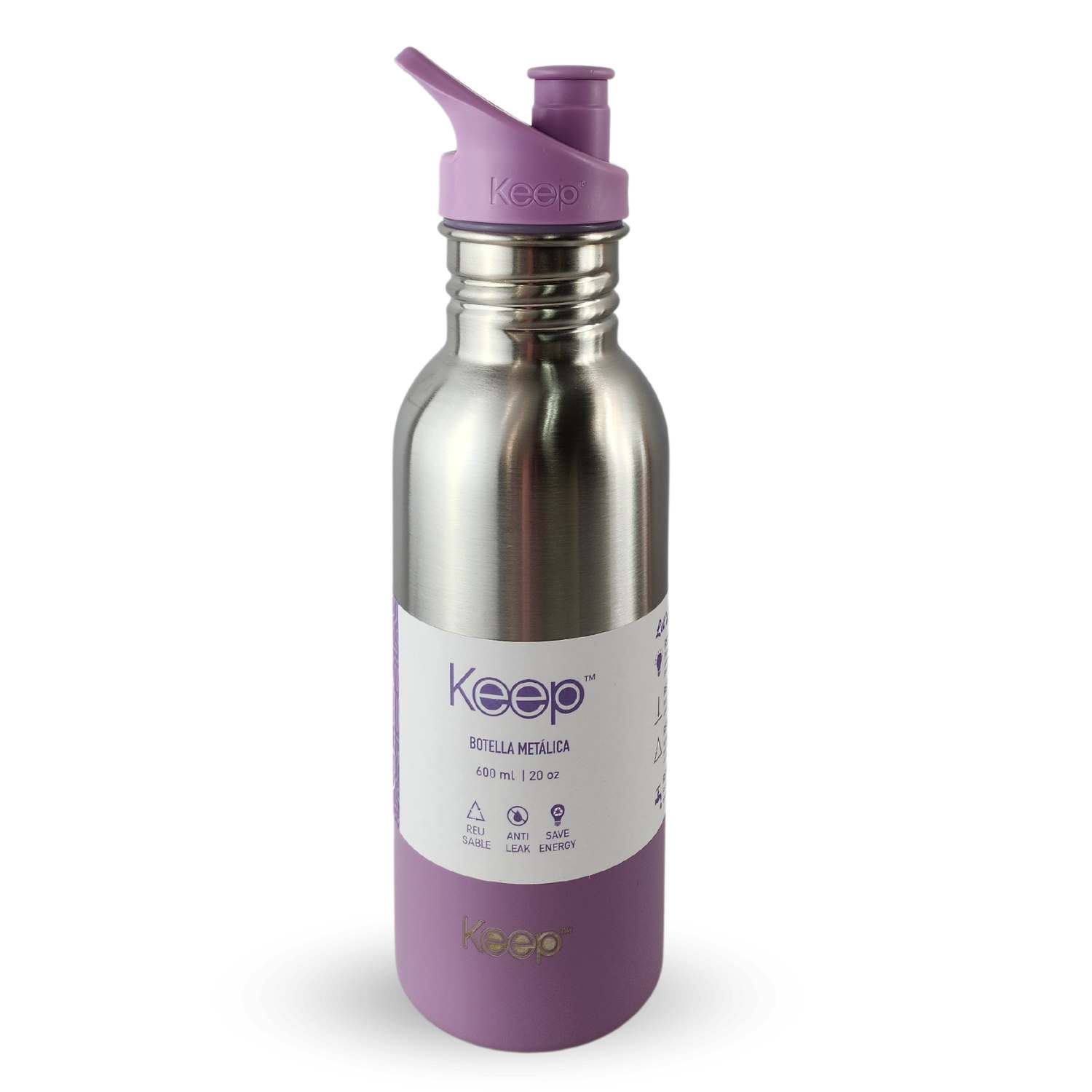BOTELLA METALICA KEEP 600ML BEBIDAS DEPORTE LILA - 1