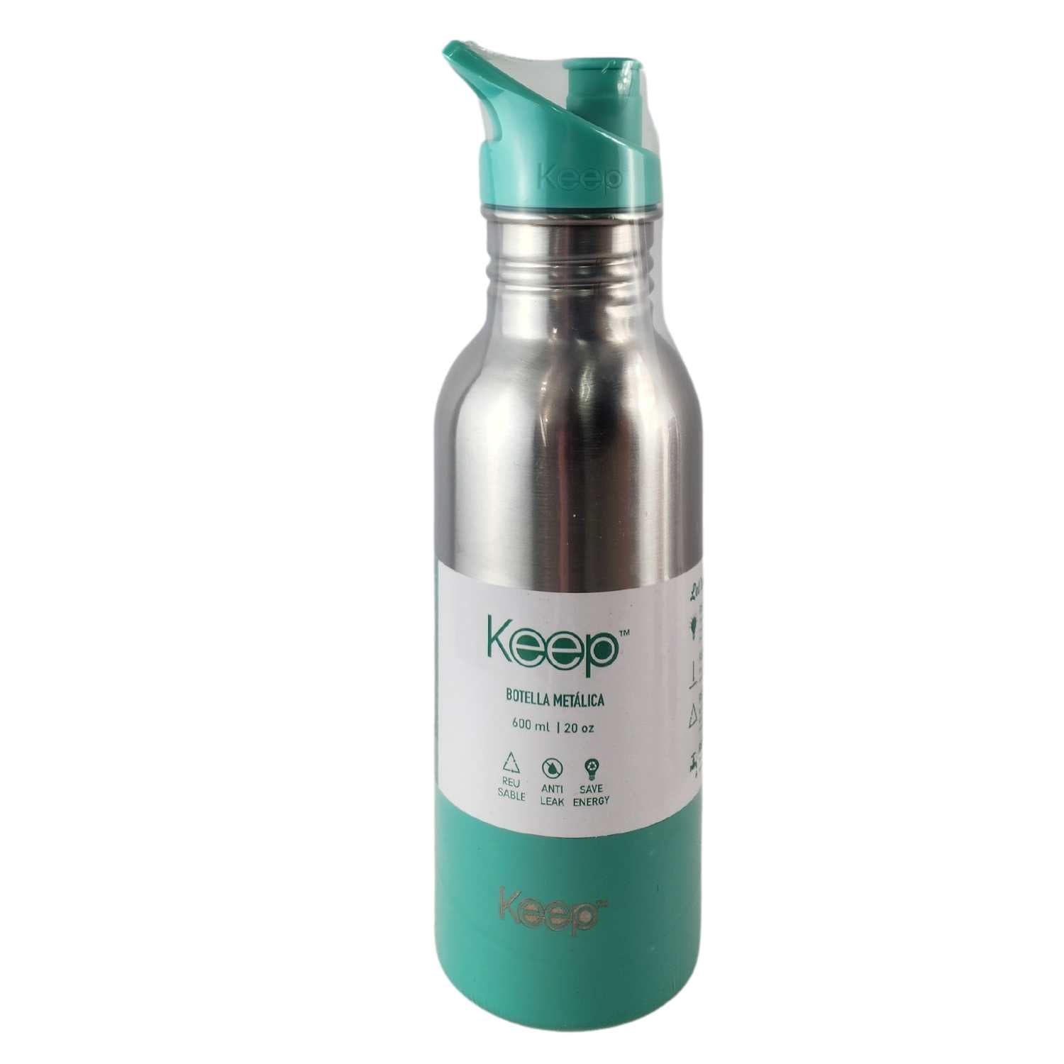 BOTELLA METALICA KEEP 600ML KEEP BEBIDAS DEPORTE TURQUESA - 2