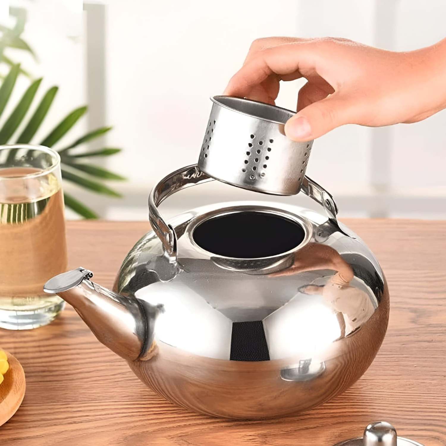 HERVIDOR TÉ INFUSOR ACERO BASE PLANA COCINA INFUSIONES 16CM - 3