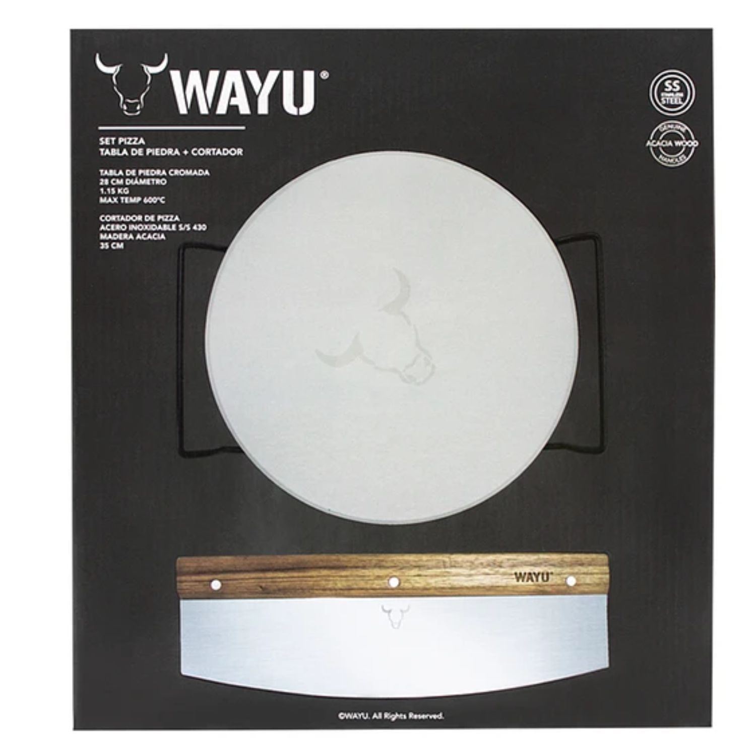 SET PIZZA (PIEDRA + CORTADOR) WAYU PIEDRA CROMADA ACERO COCINA - 4