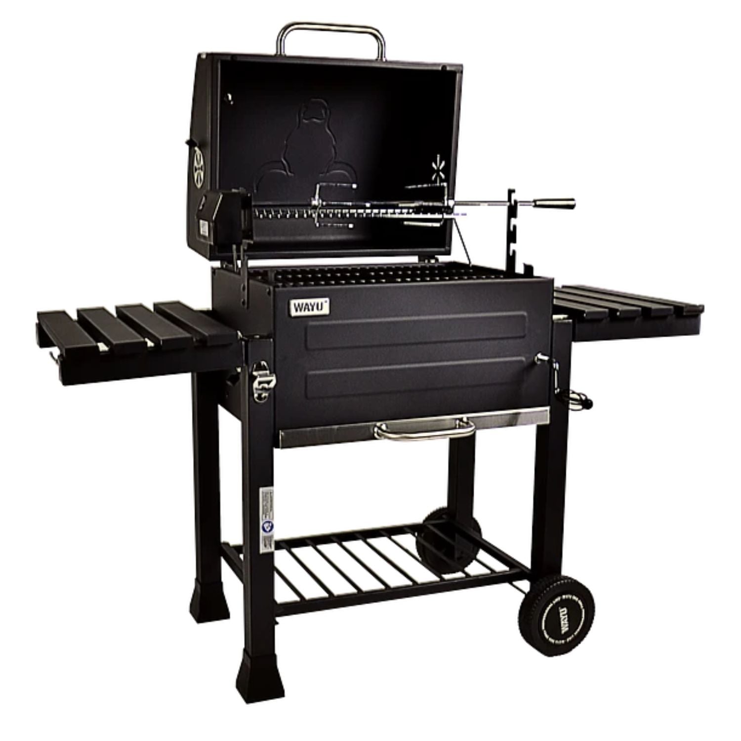 PARRILLA A CARBON CON SPIEDO WAYU RUEDAS BBQ GRILL ASADOS - 1