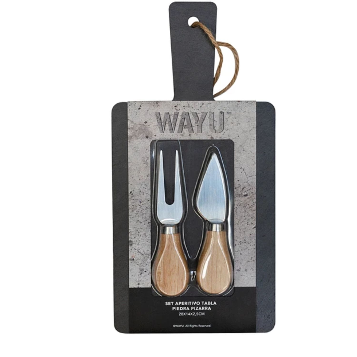 SET APERITIVO 3 PIEZAS TABLA 28X14CM PIEDRA PIZARRA WAYU COCINA - 4