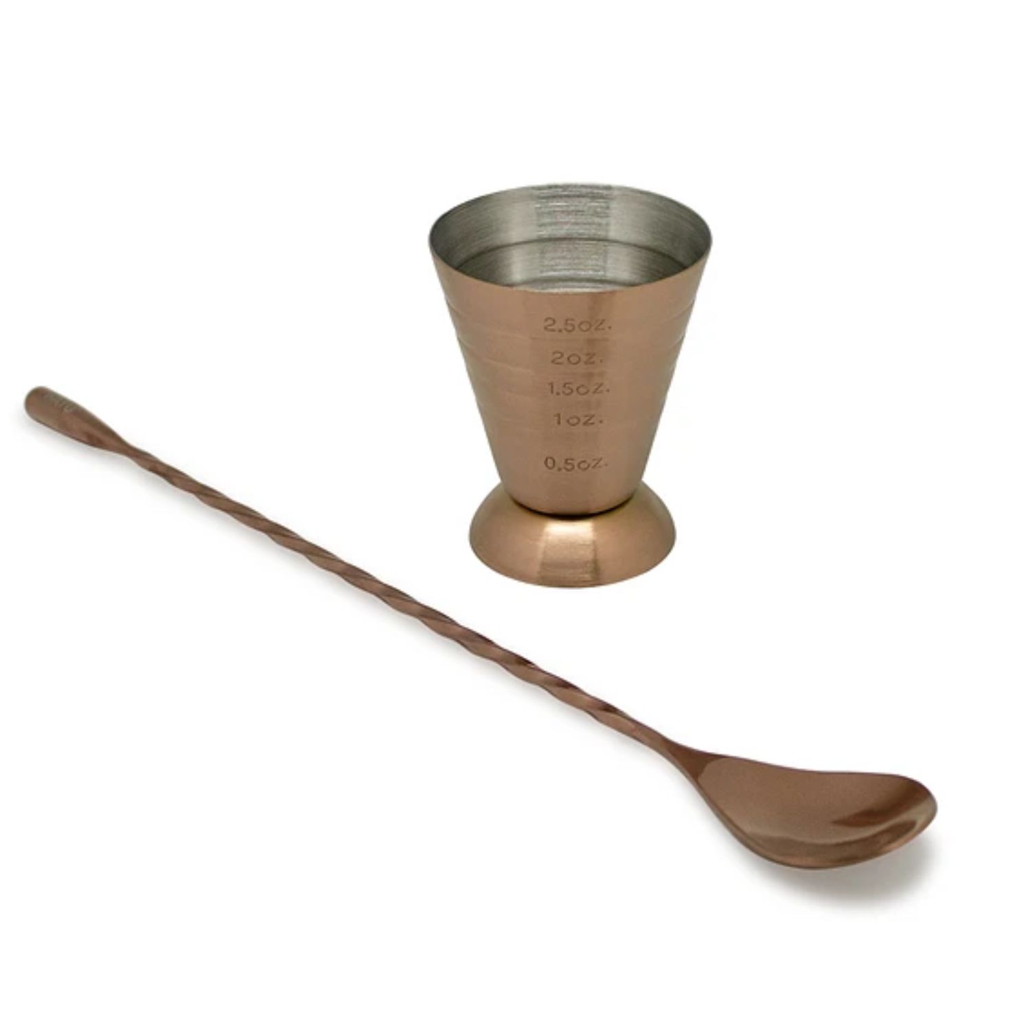 SET MEDIDOR Y CUCHARA COPPER LINE WAYU COCTELERIA COCINA - 1