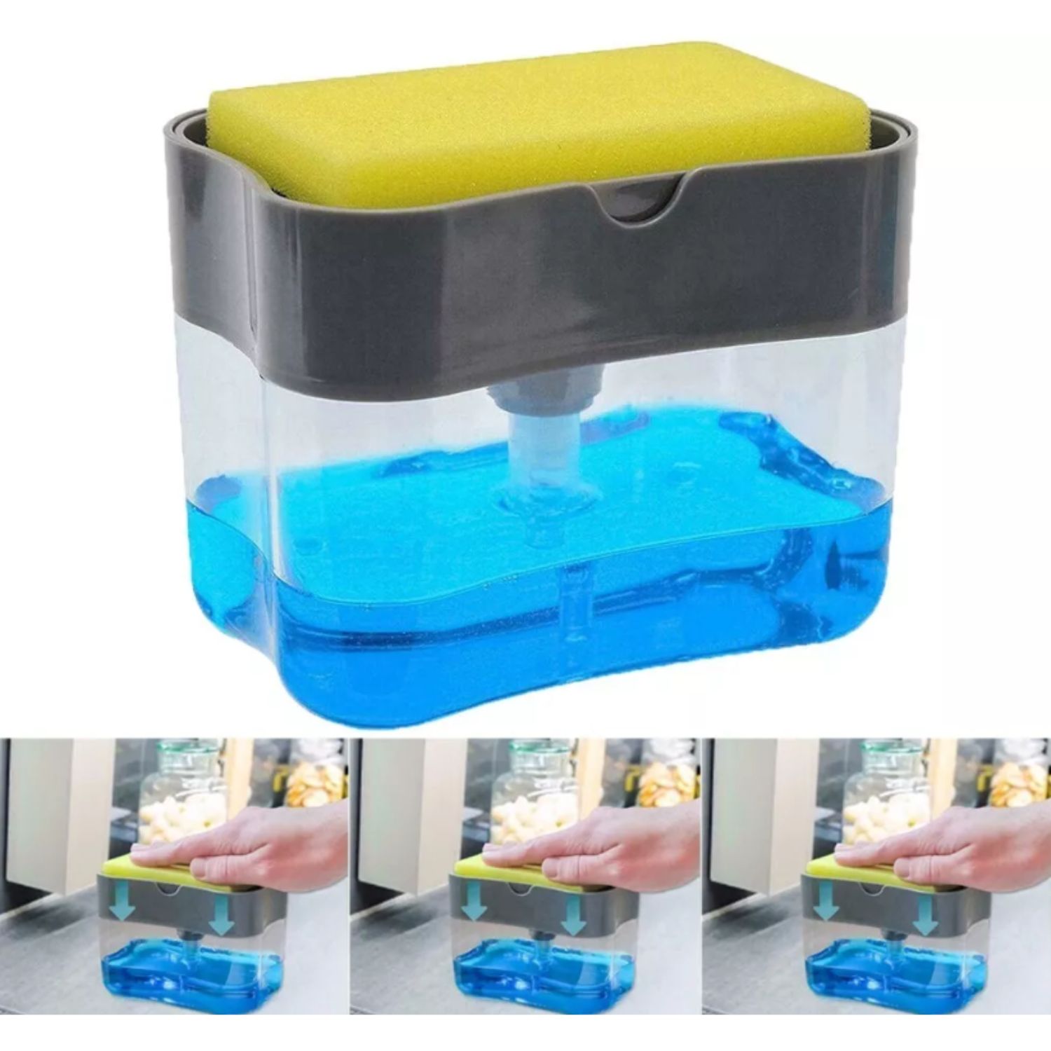 DISPENSADOR JABON LAVALOZAS BOMBA ESPONJA CON RECIPIENTE - 4